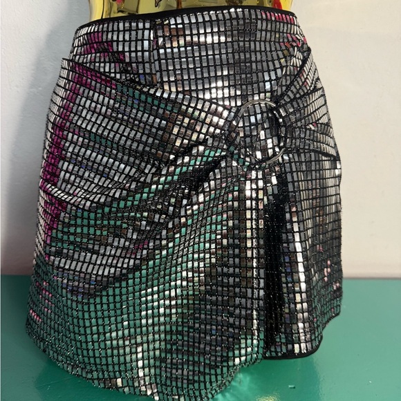 NEW Haute Shein Silver Rhinestone Mini Skirt Size M US Festival/Party Style - Picture 1 of 5